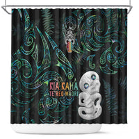 Kia Hara Te reo Maori Shower Curtain Manaia Moko Mix Paua Shell LT7 Green - Polynesian Pride
