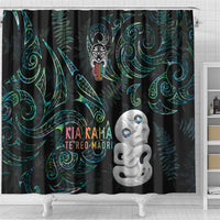 Kia Hara Te reo Maori Shower Curtain Manaia Moko Mix Paua Shell LT7 - Polynesian Pride