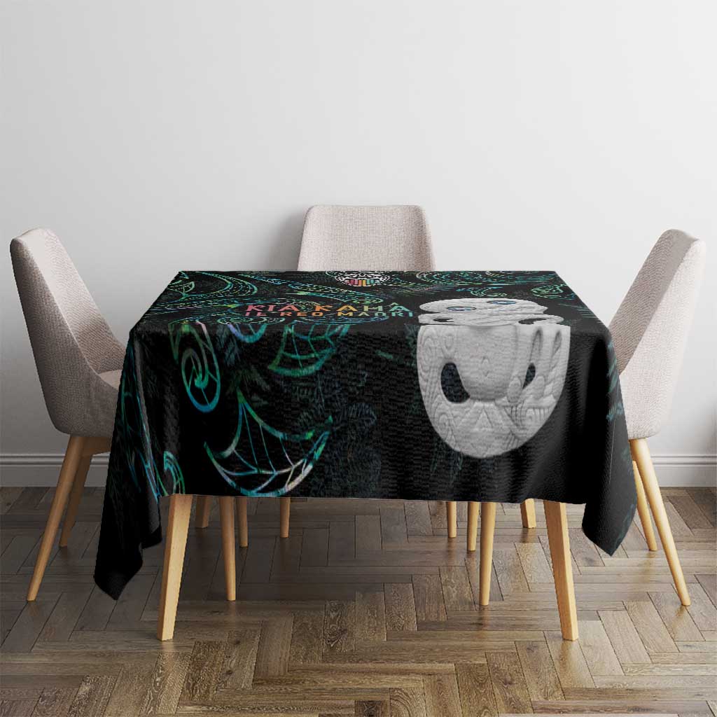 Kia Hara Te reo Maori Tablecloth Manaia Moko Mix Paua Shell