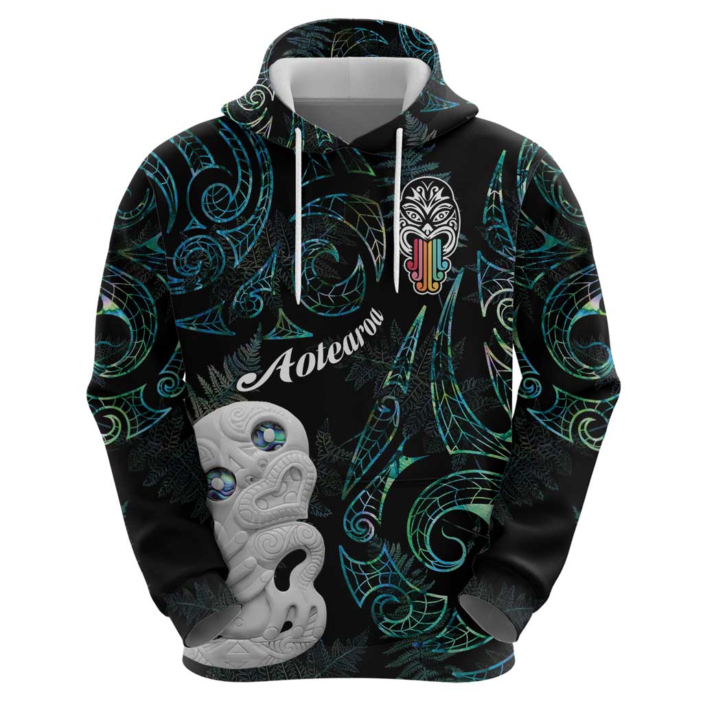 Kia Hara Te reo Maori Zip Hoodie Manaia Moko Mix Paua Shell
