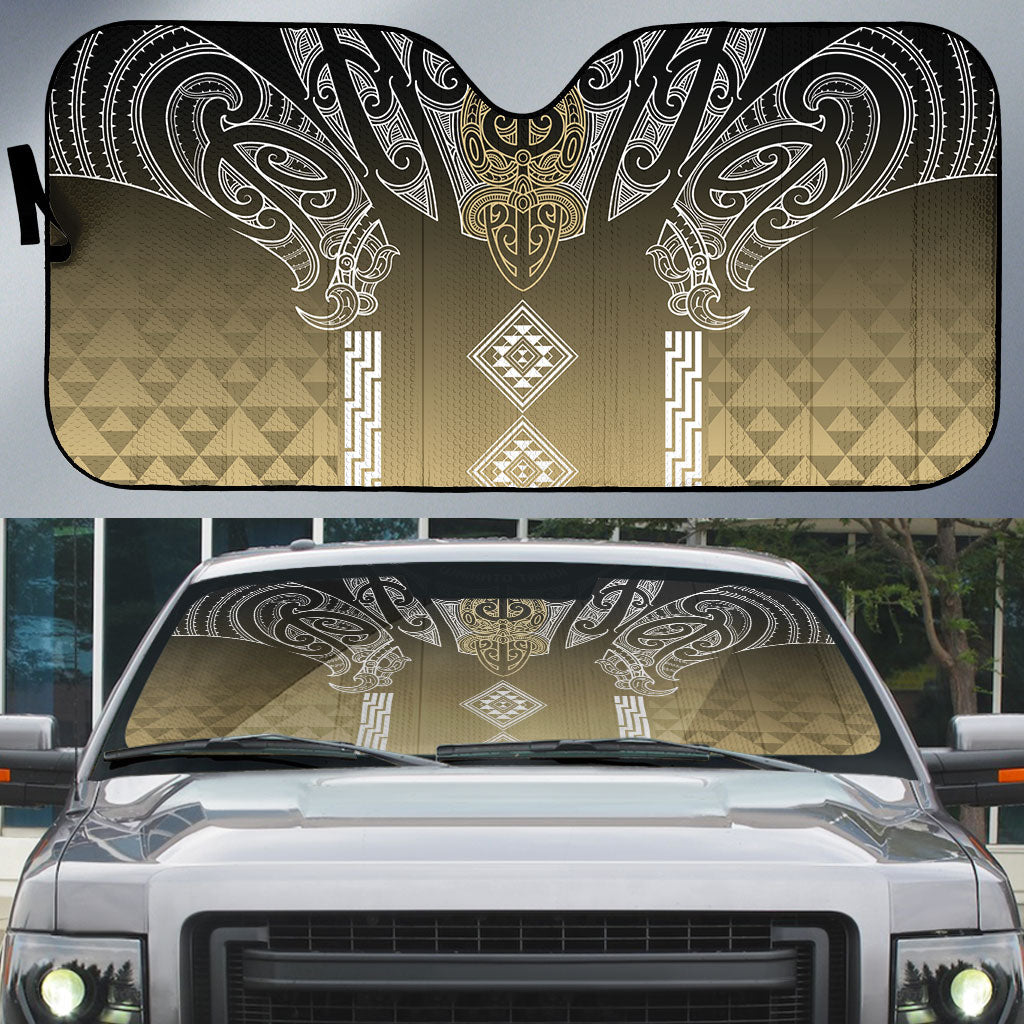 Aotearoa Maori Iwi Heritage Auto Sun Shade Waikato Tainui Parauri LT7 Earth Gold - Polynesian Pride
