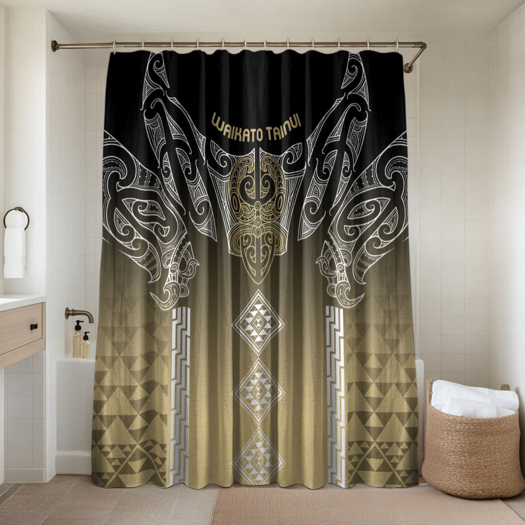 Aotearoa Maori Iwi Heritage Bathroom Set Waikato Tainui Parauri LT7 Shower Curtain Only Earth Gold - Polynesian Pride