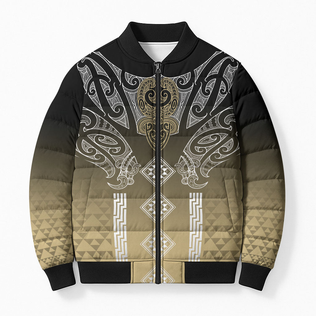 Aotearoa Maori Iwi Heritage Bomber Puffer Jacket Waikato Tainui Parauri LT7 Unisex Earth Gold - Polynesian Pride