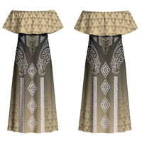 Aotearoa Maori Iwi Heritage Couples Matching Off Shoulder Maxi Dress and Long Sleeve Button Shirt Waikato Tainui Parauri LT7 - Polynesian Pride