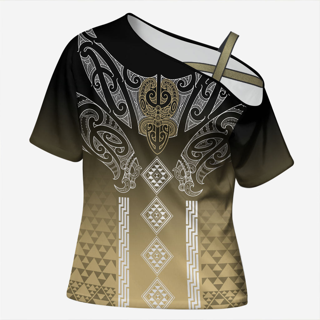 Aotearoa Maori Iwi Heritage Cross Shoulder Shirt Waikato Tainui Parauri LT7 Female Earth Gold - Polynesian Pride