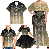 Aotearoa Maori Iwi Heritage Family Matching Off Shoulder Maxi Dress and Hawaiian Shirt Waikato Tainui Parauri LT7 - Polynesian Pride
