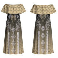 Aotearoa Maori Iwi Heritage Family Matching Off Shoulder Maxi Dress and Hawaiian Shirt Waikato Tainui Parauri LT7 Mom's Dress Earth Gold - Polynesian Pride