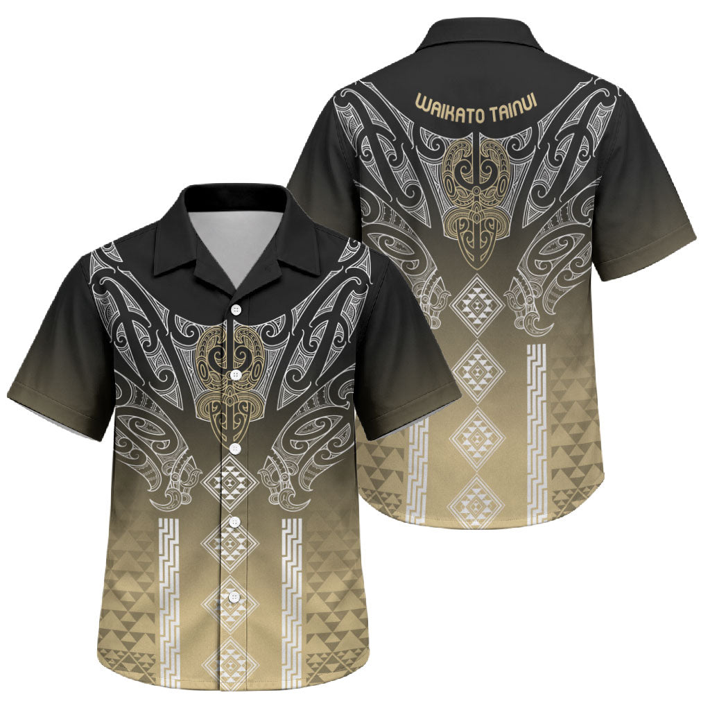 Aotearoa Maori Iwi Heritage Family Matching Summer Maxi Dress and Hawaiian Shirt Waikato Tainui Parauri LT7 Son's Shirt Earth Gold - Polynesian Pride