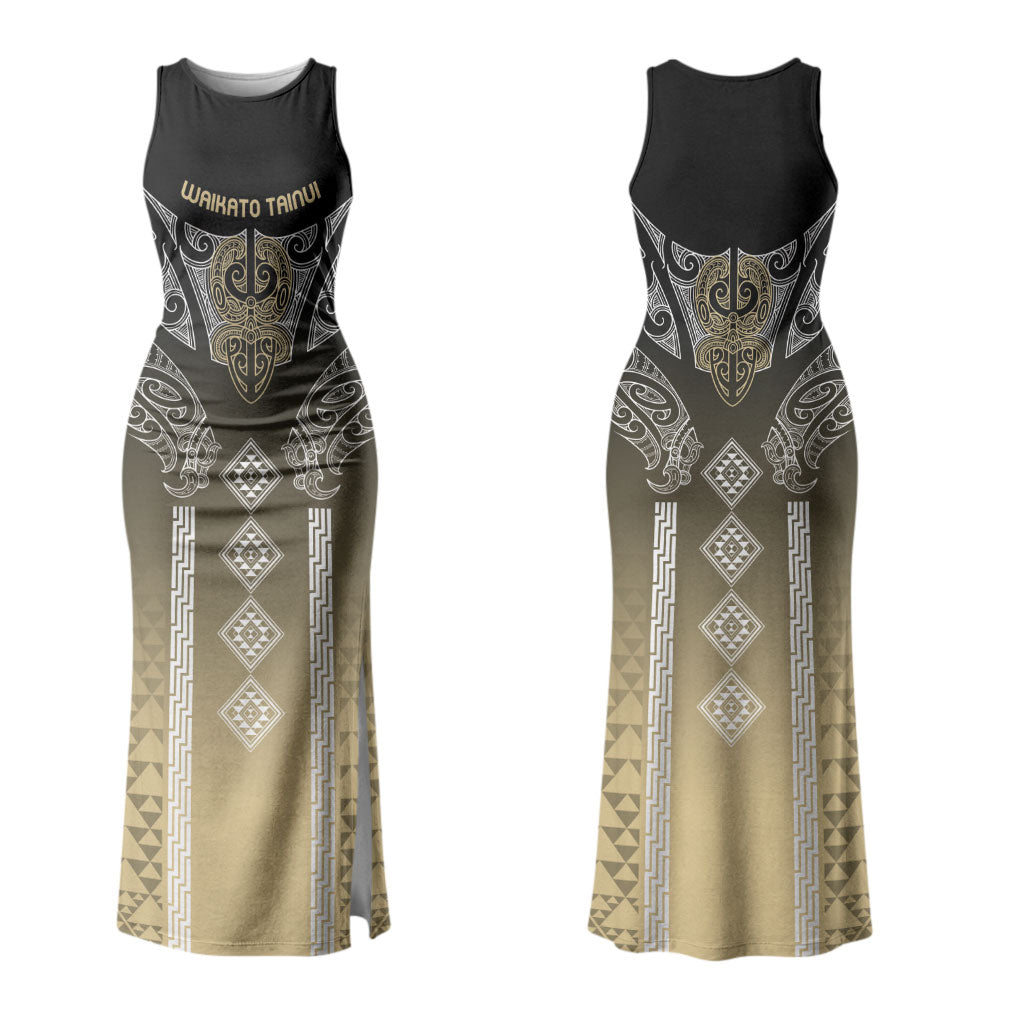 Aotearoa Maori Iwi Heritage Family Matching Tank Maxi Dress and Hawaiian Shirt Waikato Tainui Parauri LT7 Mom's Dress Earth Gold - Polynesian Pride