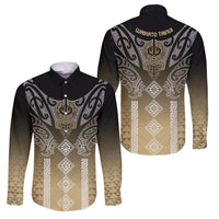 Aotearoa Maori Iwi Heritage Family Matching Tank Maxi Dress and Hawaiian Shirt Waikato Tainui Parauri LT7 Dad's Shirt - Long Sleeve Earth Gold - Polynesian Pride
