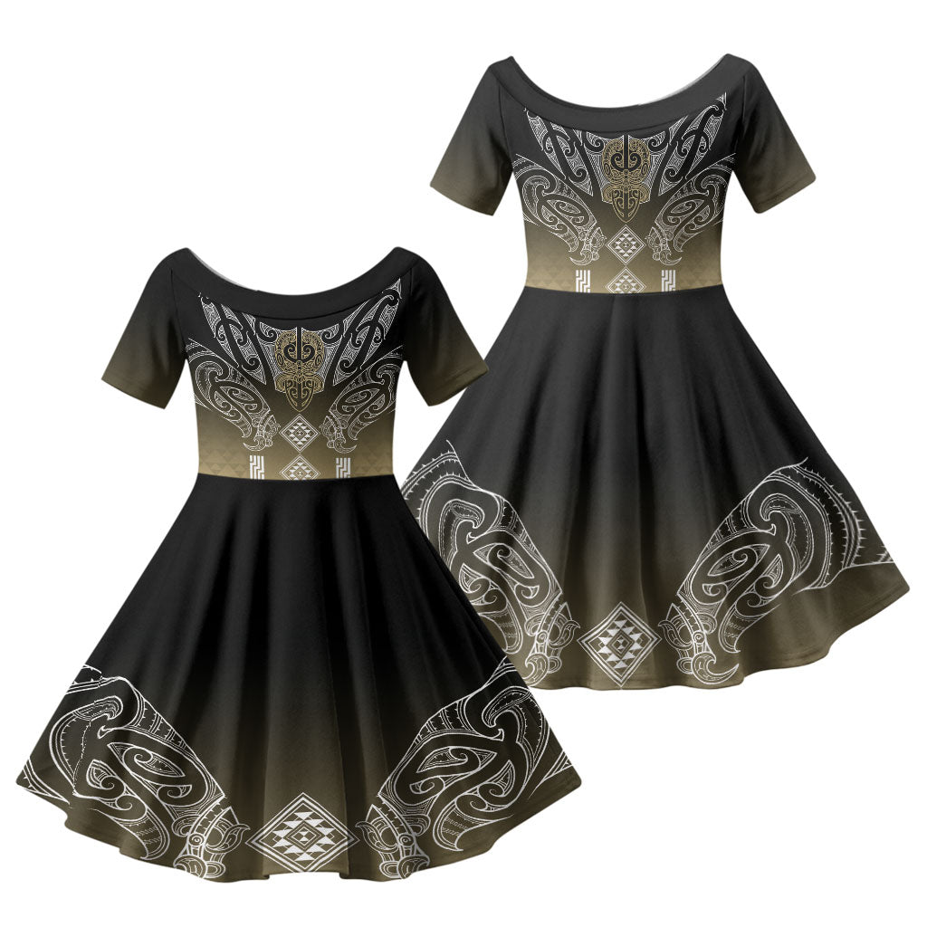 Aotearoa Maori Iwi Heritage Family Matching Tank Maxi Dress and Hawaiian Shirt Waikato Tainui Parauri LT7 Daughter's Dress Earth Gold - Polynesian Pride