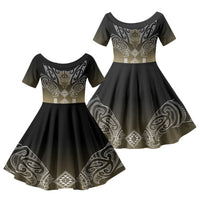 Aotearoa Maori Iwi Heritage Family Matching Tank Maxi Dress and Hawaiian Shirt Waikato Tainui Parauri LT7 Daughter's Dress Earth Gold - Polynesian Pride
