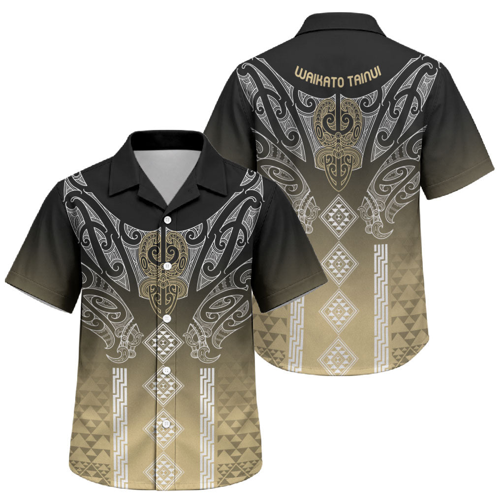Aotearoa Maori Iwi Heritage Family Matching Tank Maxi Dress and Hawaiian Shirt Waikato Tainui Parauri LT7 Son's Shirt Earth Gold - Polynesian Pride
