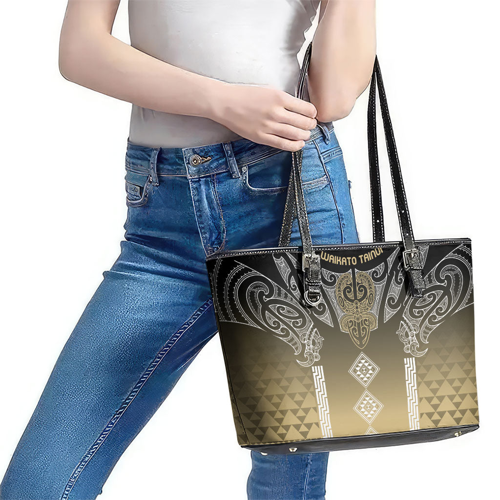 Aotearoa Maori Iwi Heritage Leather Tote Bag Waikato Tainui Parauri LT7 - Polynesian Pride