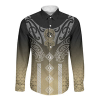 Aotearoa Maori Iwi Heritage Long Sleeve Button Shirt Waikato Tainui Parauri LT7 Unisex Earth Gold - Polynesian Pride