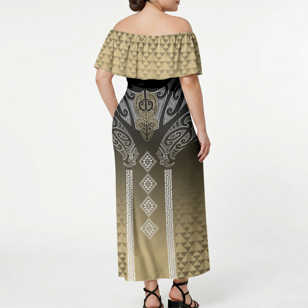 Aotearoa Maori Iwi Heritage Off Shoulder Maxi Dress Waikato Tainui Parauri LT7 - Polynesian Pride