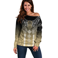 Aotearoa Maori Iwi Heritage Off Shoulder Sweater Waikato Tainui Parauri LT7 Women Earth Gold - Polynesian Pride