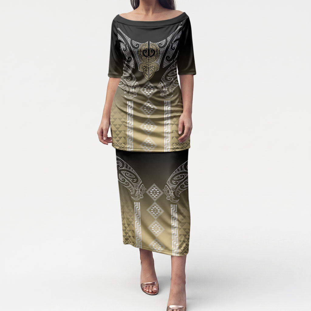 Aotearoa Maori Iwi Heritage Puletasi Waikato Tainui Parauri LT7 Long Dress Earth Gold - Polynesian Pride