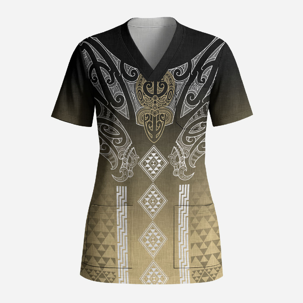 Aotearoa Maori Iwi Heritage Scrub Top Waikato Tainui Parauri LT7 Adult Earth Gold - Polynesian Pride