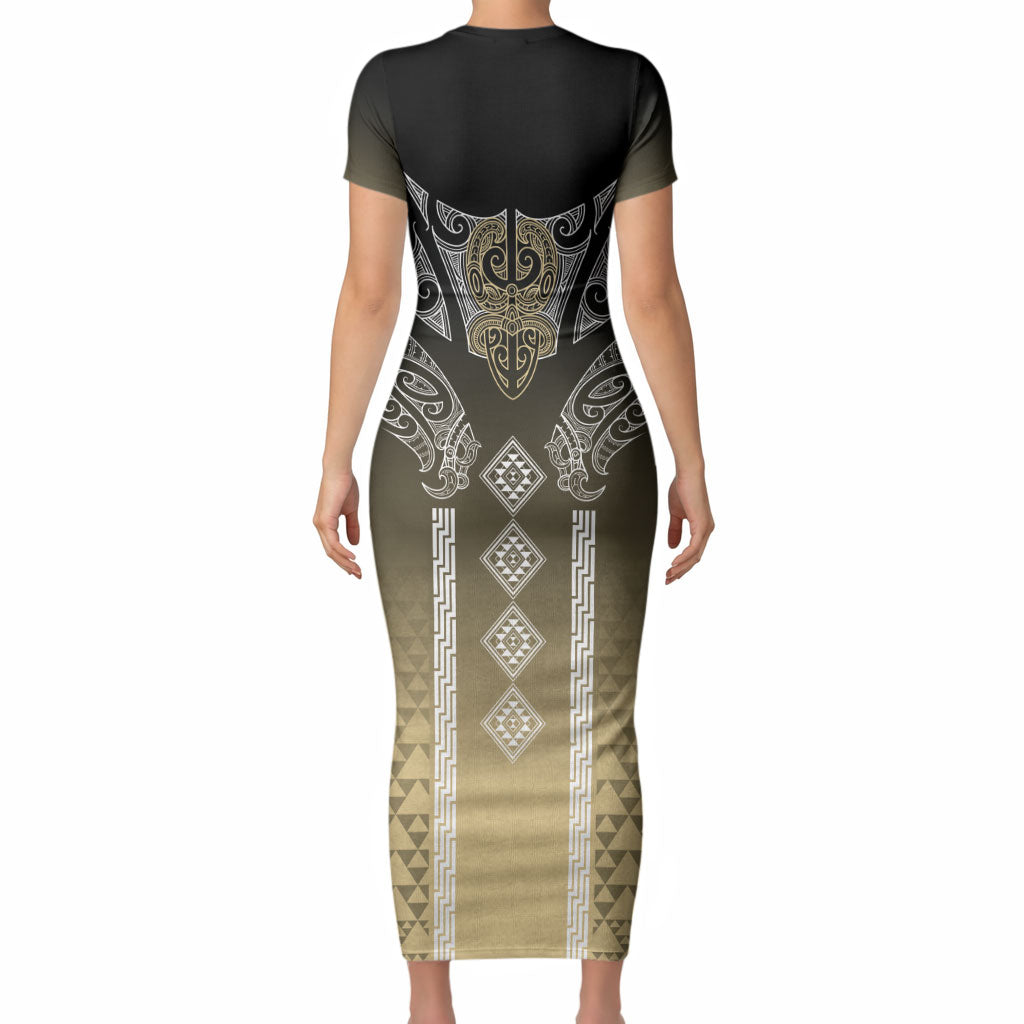 Aotearoa Maori Iwi Heritage Short Sleeve Bodycon Dress Waikato Tainui Parauri LT7 - Polynesian Pride