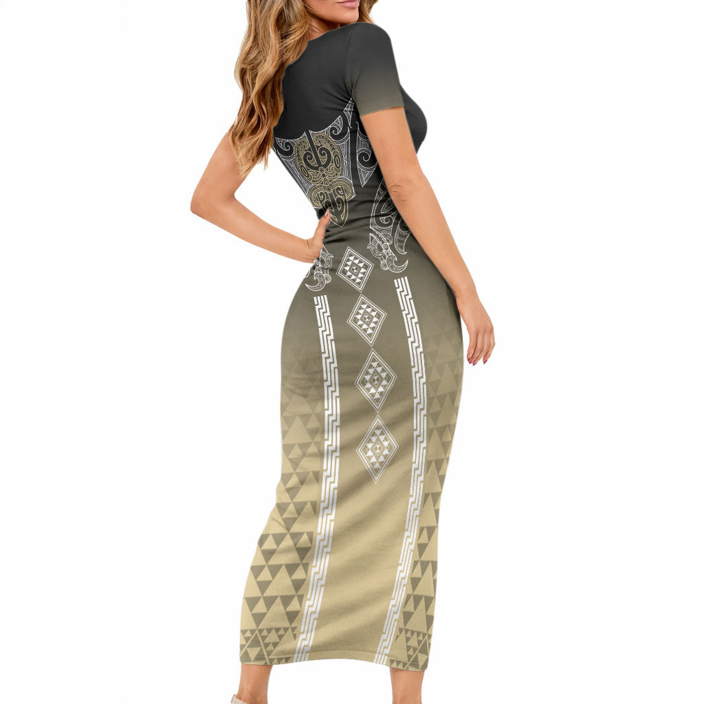 Aotearoa Maori Iwi Heritage Short Sleeve Bodycon Dress Waikato Tainui Parauri LT7 - Polynesian Pride