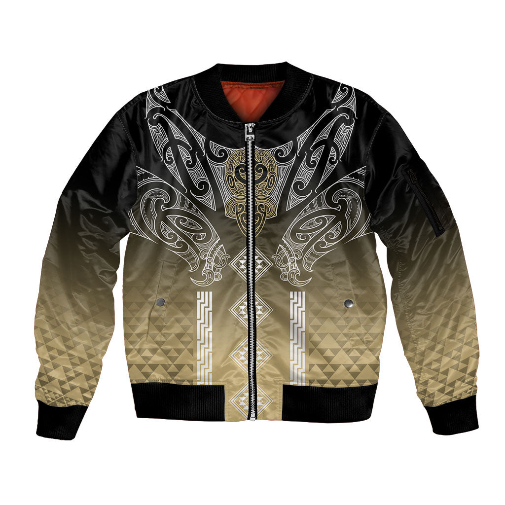Aotearoa Maori Iwi Heritage Sleeve Zip Bomber Jacket Waikato Tainui Parauri LT7 Unisex Earth Gold - Polynesian Pride