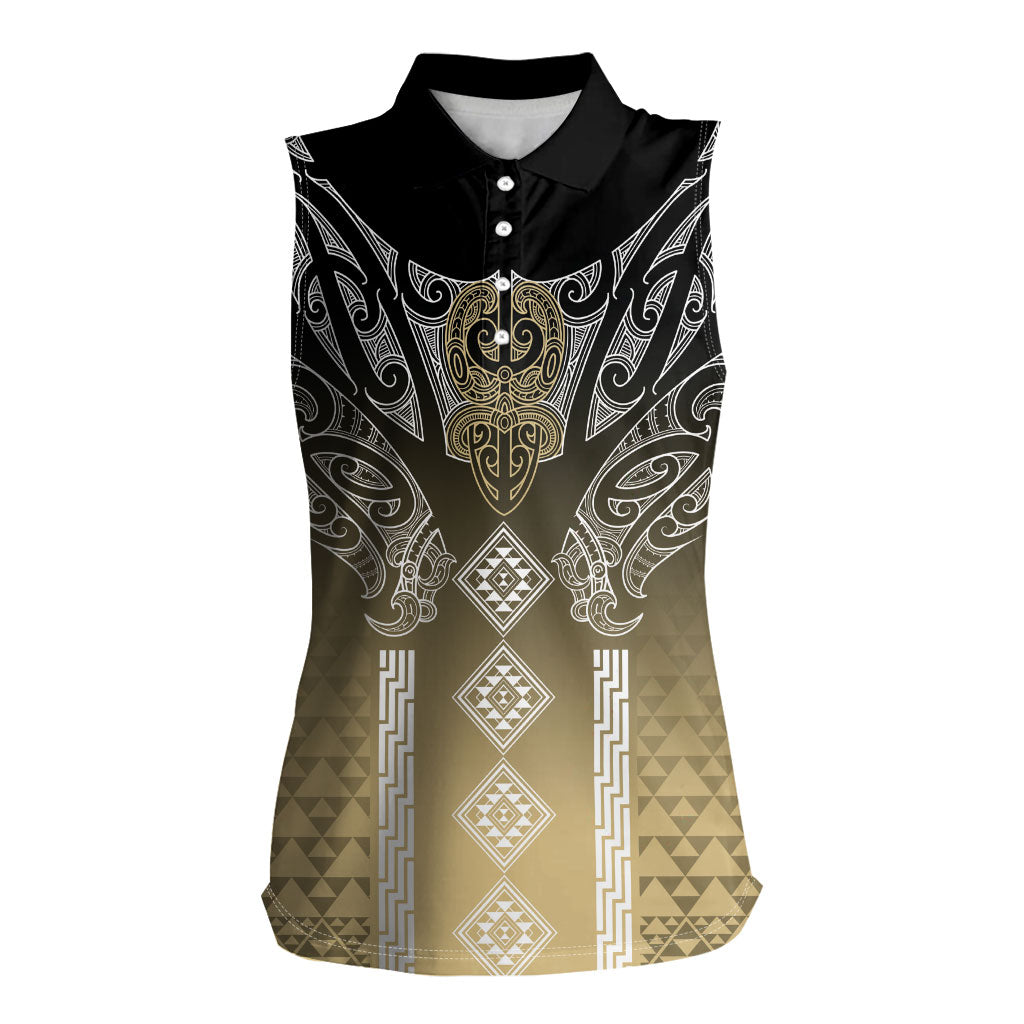Aotearoa Maori Iwi Heritage Women Sleeveless Polo Shirt Waikato Tainui Parauri LT7 Female Earth Gold - Polynesian Pride