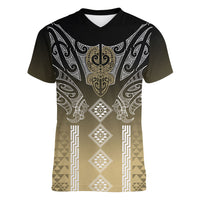 Aotearoa Maori Iwi Heritage Women V-Neck T-Shirt Waikato Tainui Parauri LT7 Female Earth Gold - Polynesian Pride