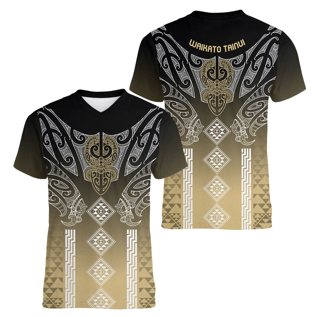 Aotearoa Maori Iwi Heritage Women V-Neck T-Shirt Waikato Tainui Parauri LT7 - Polynesian Pride