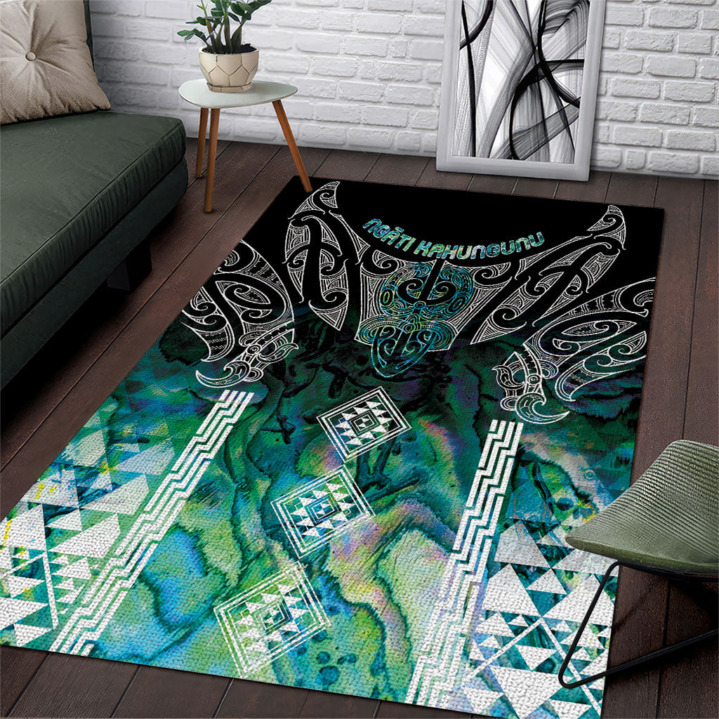Aotearoa Maori Iwi Heritage Area Rug Ngati Kahungunu Paua Shell Turquoise LT7 Green Blue - Polynesian Pride