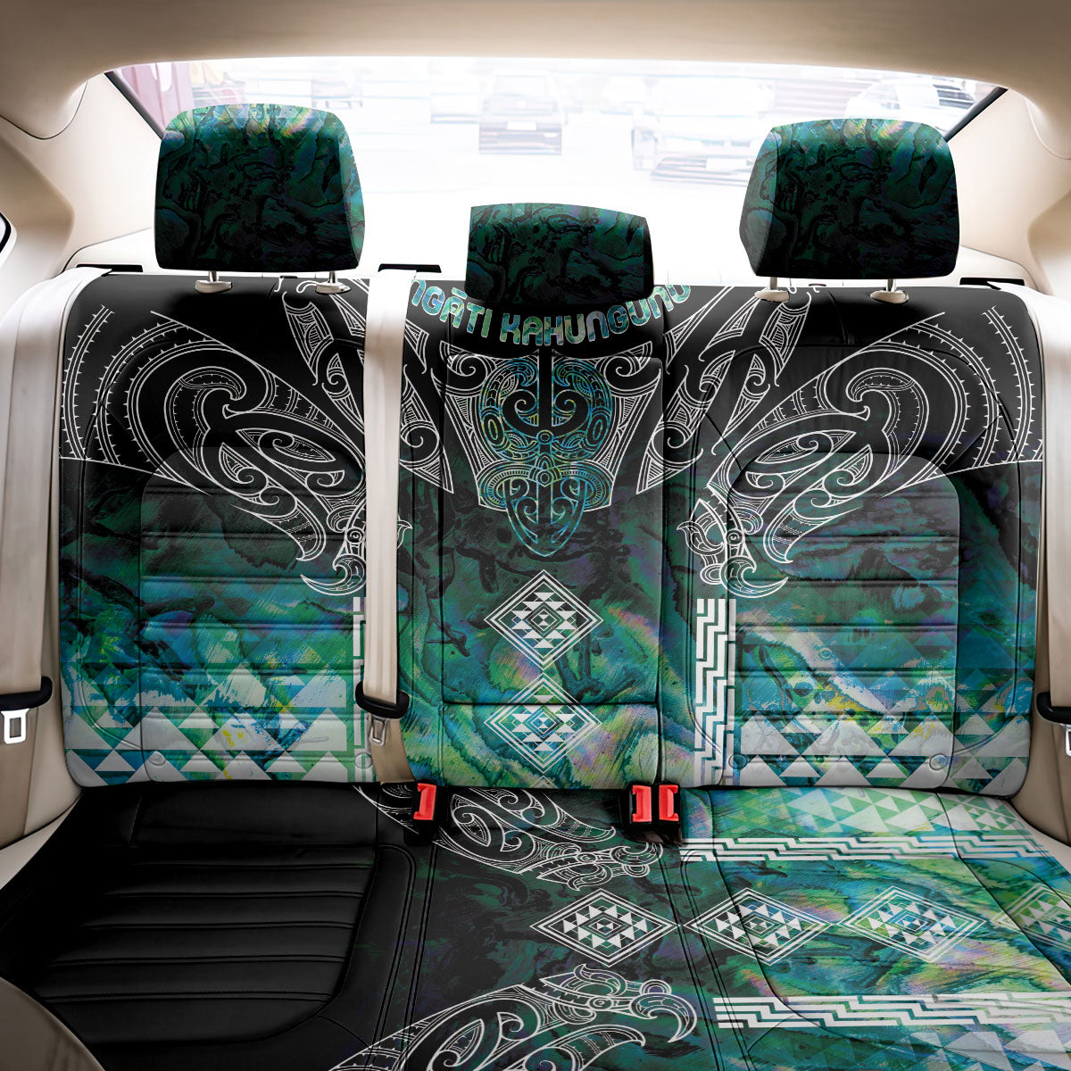 Aotearoa Maori Iwi Heritage Back Car Seat Cover Ngati Kahungunu Paua Shell Turquoise LT7 - Polynesian Pride