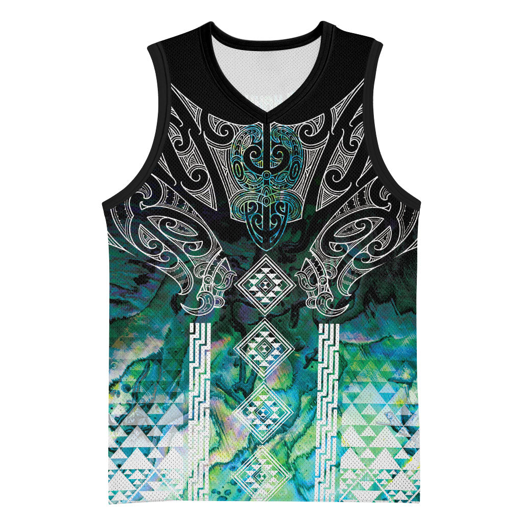 Aotearoa Maori Iwi Heritage Basketball Jersey Ngati Kahungunu Paua Shell Turquoise LT7 Unisex Green Blue - Polynesian Pride
