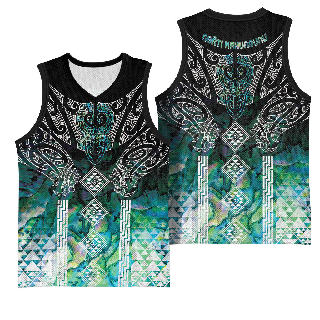 Aotearoa Maori Iwi Heritage Basketball Jersey Ngati Kahungunu Paua Shell Turquoise LT7 - Polynesian Pride