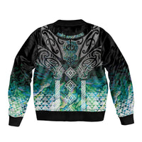 Aotearoa Maori Iwi Heritage Bomber Jacket Ngati Kahungunu Paua Shell Turquoise LT7 - Polynesian Pride