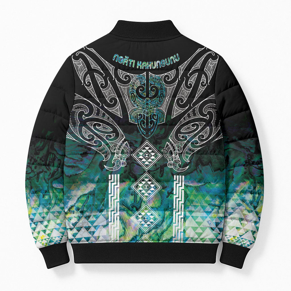 Aotearoa Maori Iwi Heritage Bomber Puffer Jacket Ngati Kahungunu Paua Shell Turquoise LT7 - Polynesian Pride
