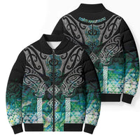 Aotearoa Maori Iwi Heritage Bomber Puffer Jacket Ngati Kahungunu Paua Shell Turquoise LT7 - Polynesian Pride