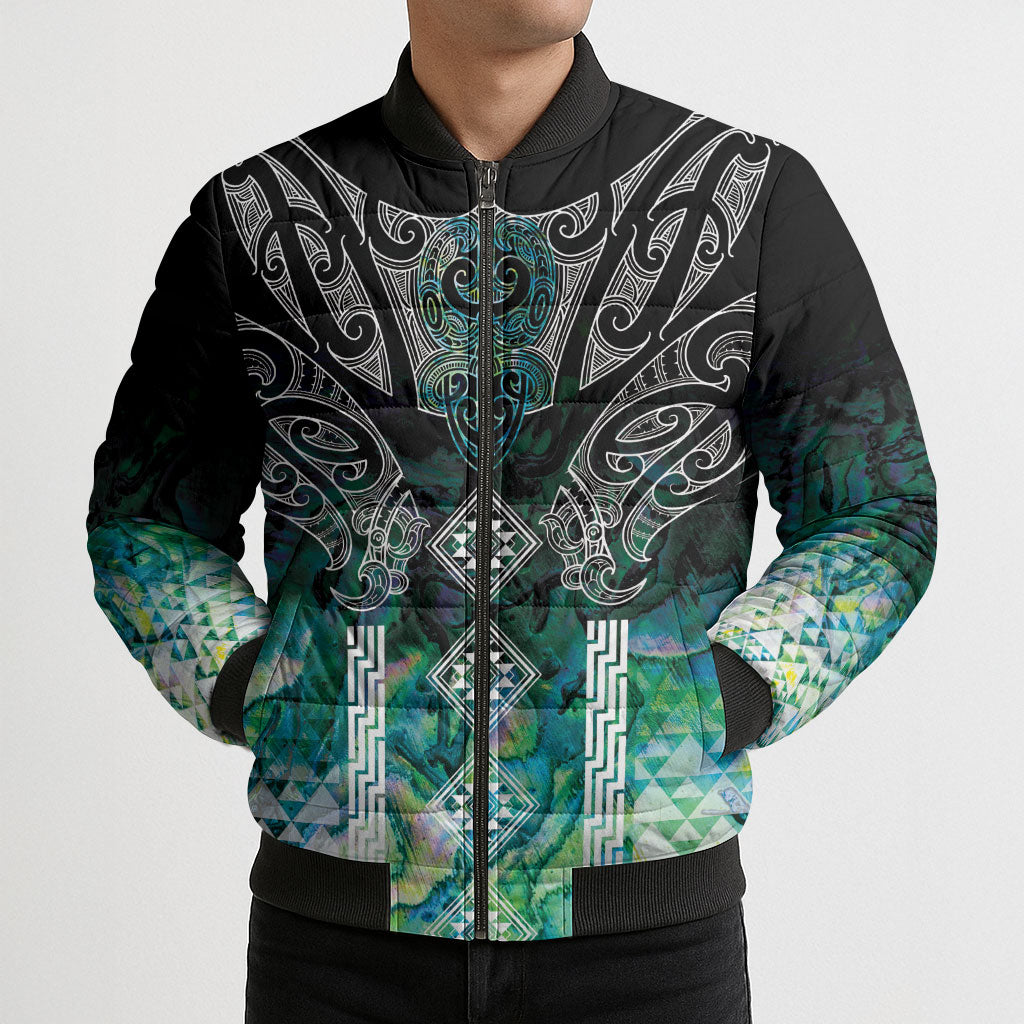 Aotearoa Maori Iwi Heritage Bomber Puffer Jacket Ngati Kahungunu Paua Shell Turquoise LT7 - Polynesian Pride
