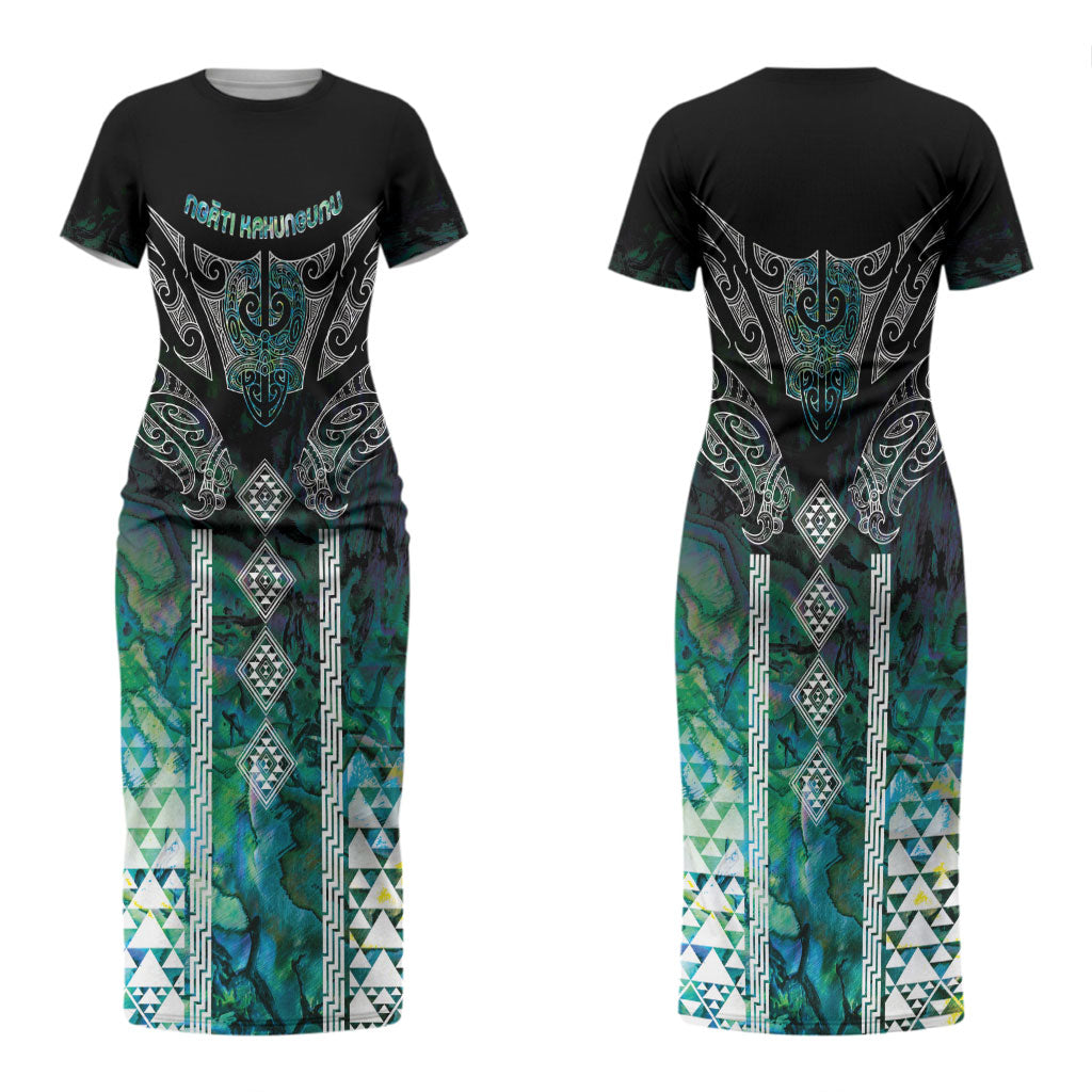 Aotearoa Maori Iwi Heritage Couples Matching Short Sleeve Bodycon Dress and Long Sleeve Button Shirt Ngati Kahungunu Paua Shell Turquoise LT7 - Polynesian Pride