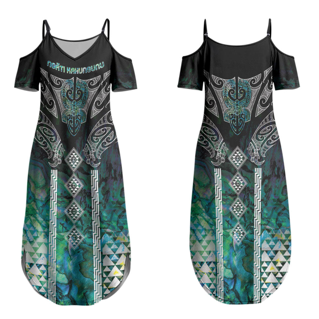 Aotearoa Maori Iwi Heritage Couples Matching Summer Maxi Dress and Hawaiian Shirt Ngati Kahungunu Paua Shell Turquoise LT7 - Polynesian Pride