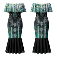 Aotearoa Maori Iwi Heritage Family Matching Mermaid Dress and Hawaiian Shirt Ngati Kahungunu Paua Shell Turquoise LT7 Mom's Dress Green Blue - Polynesian Pride