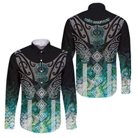 Aotearoa Maori Iwi Heritage Family Matching Mermaid Dress and Hawaiian Shirt Ngati Kahungunu Paua Shell Turquoise LT7 Dad's Shirt - Long Sleeve Green Blue - Polynesian Pride
