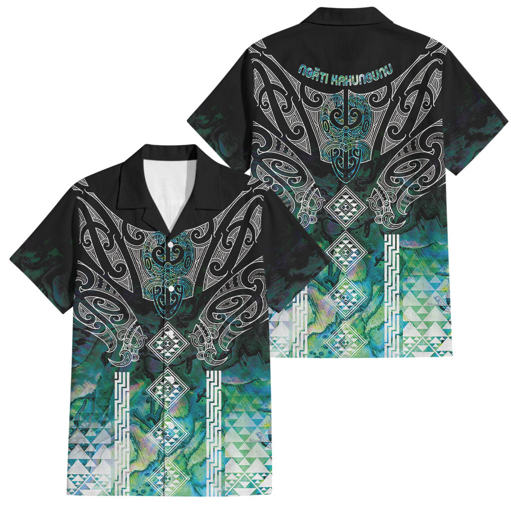 Aotearoa Maori Iwi Heritage Family Matching Summer Maxi Dress and Hawaiian Shirt Ngati Kahungunu Paua Shell Turquoise LT7 Dad's Shirt - Short Sleeve Green Blue - Polynesian Pride