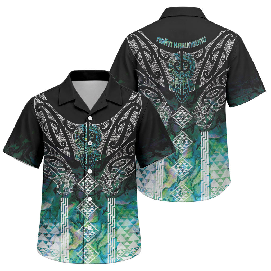 Aotearoa Maori Iwi Heritage Family Matching Summer Maxi Dress and Hawaiian Shirt Ngati Kahungunu Paua Shell Turquoise LT7 Son's Shirt Green Blue - Polynesian Pride