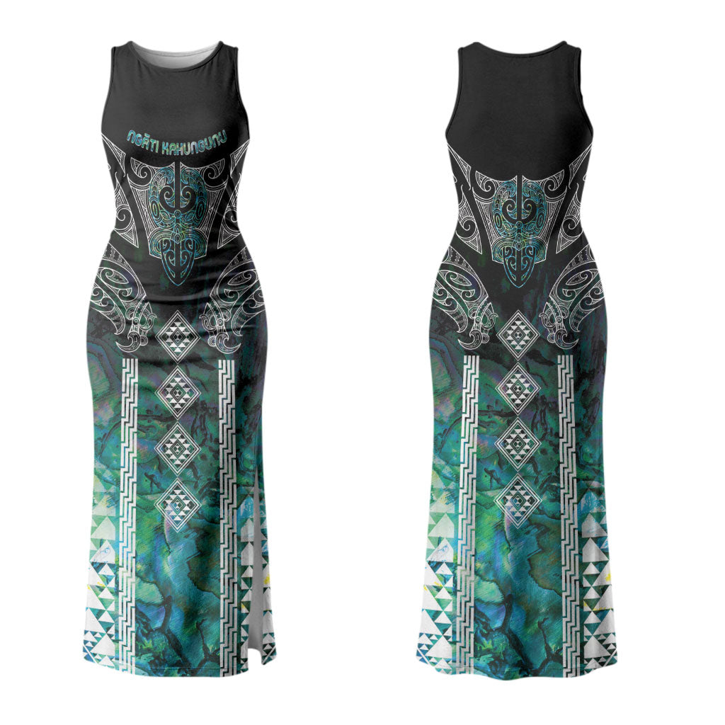 Aotearoa Maori Iwi Heritage Family Matching Tank Maxi Dress and Hawaiian Shirt Ngati Kahungunu Paua Shell Turquoise LT7 Mom's Dress Green Blue - Polynesian Pride