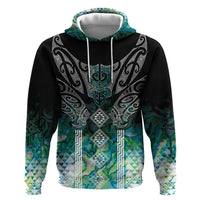 Aotearoa Maori Iwi Heritage Hoodie Ngati Kahungunu Paua Shell Turquoise LT7 Pullover Hoodie Green Blue - Polynesian Pride