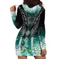 Aotearoa Maori Iwi Heritage Hoodie Dress Ngati Kahungunu Paua Shell Turquoise LT7 - Polynesian Pride
