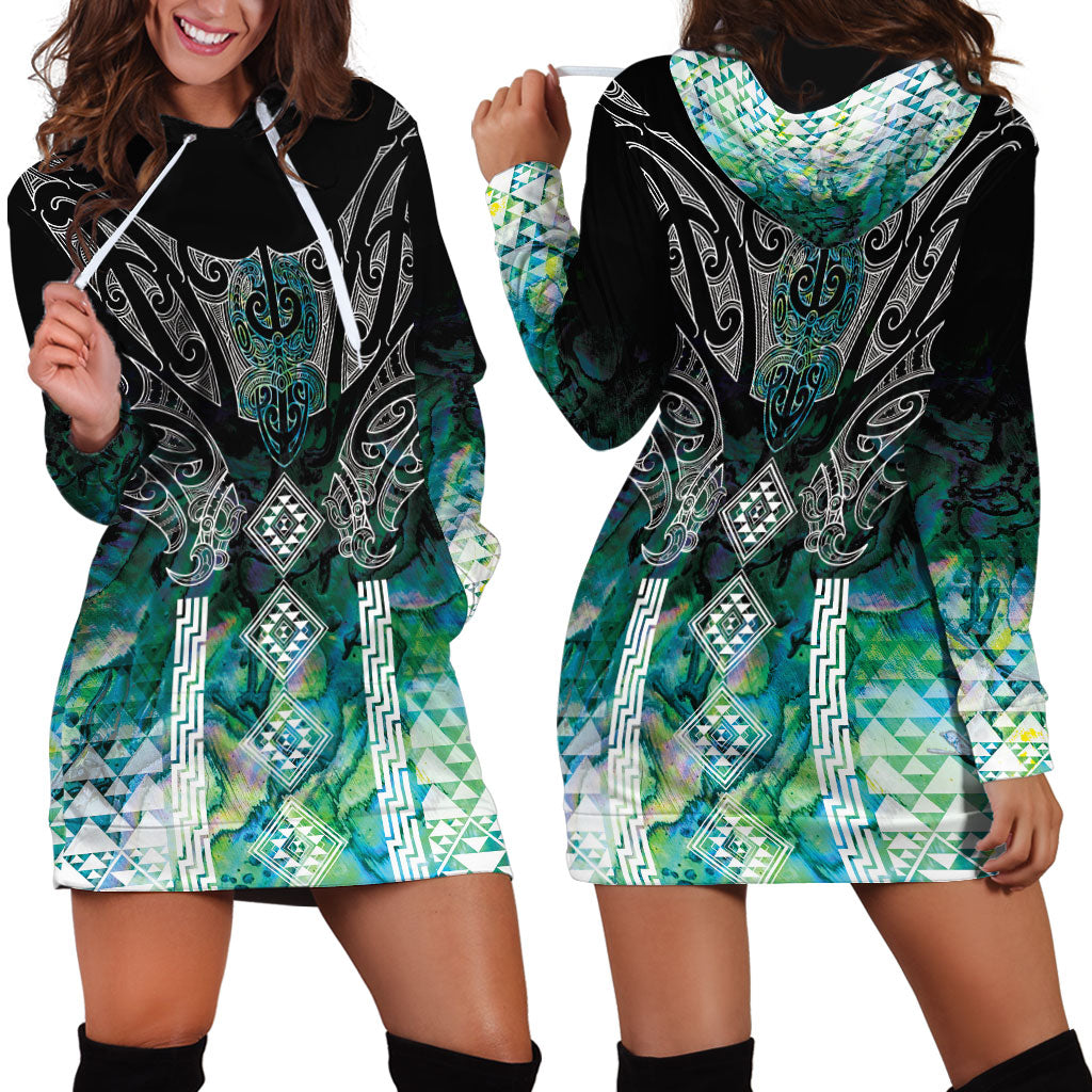 Aotearoa Maori Iwi Heritage Hoodie Dress Ngati Kahungunu Paua Shell Turquoise LT7 - Polynesian Pride