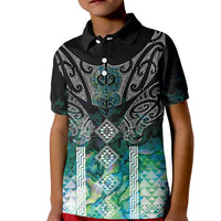 Aotearoa Maori Iwi Heritage Kid Polo Shirt Ngati Kahungunu Paua Shell Turquoise LT7 Kid Green Blue - Polynesian Pride