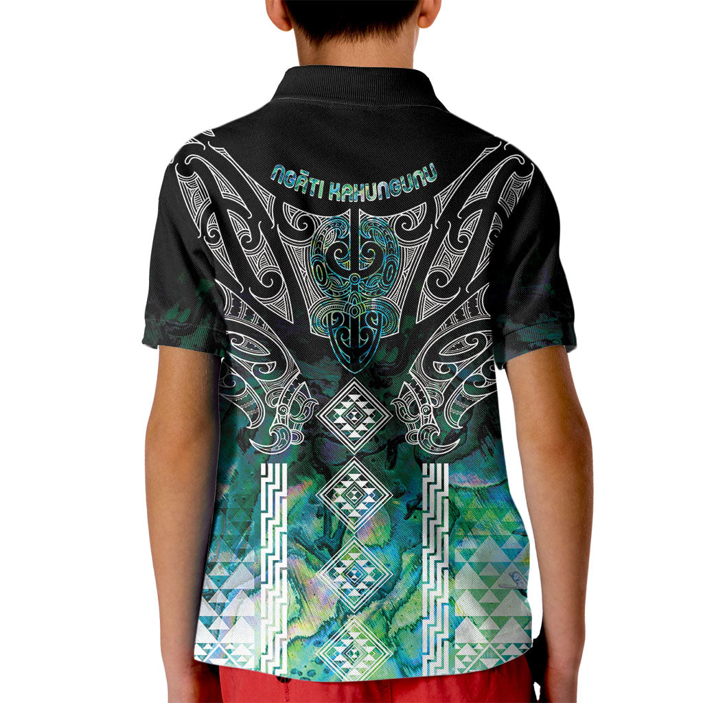 Aotearoa Maori Iwi Heritage Kid Polo Shirt Ngati Kahungunu Paua Shell Turquoise LT7 - Polynesian Pride