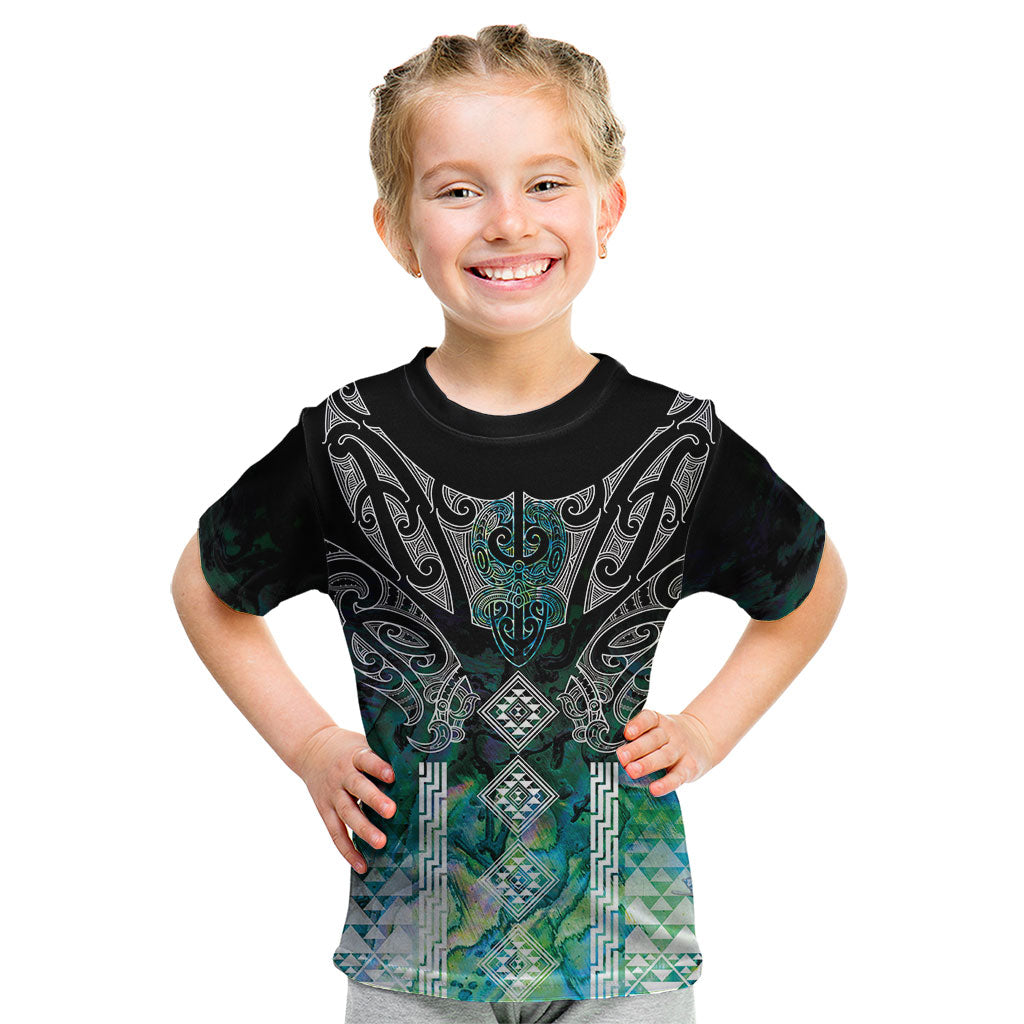 Aotearoa Maori Iwi Heritage Kid T Shirt Ngati Kahungunu Paua Shell Turquoise LT7 Green Blue - Polynesian Pride